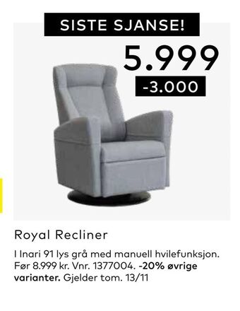 Skeidar Royal recliner tilbud