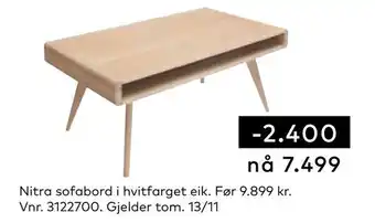 Skeidar Nitra sofabord i hvitfarget eik tilbud