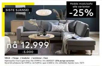 Skeidar Hjørnesofa i inari light grey tilbud