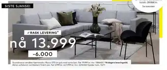Skeidar Scandinavia vendbar hjørnesofa i rocco 570 lys grå med sorte ben tilbud