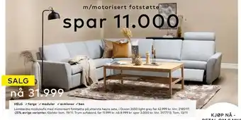 Skeidar Lombardia modulsofa med motorisert fotstøtte på ytterste høyre sete tilbud