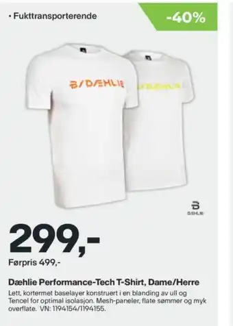 XXL Sport Dæhlie Performance-Tech T-Shirt, Dame/Herre tilbud