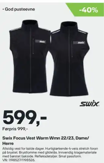 XXL Sport Swix Focus Vest Warm Wmn 22/23, Dame/Herre tilbud