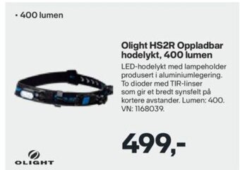 XXL Sport Olight HS2R Oppladbar Hodelykt, 400 Lumen tilbud