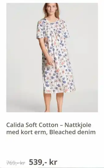 Marinka Calida Soft Cotton - Nattkjole Med Kort Erm, Bleached Denim tilbud