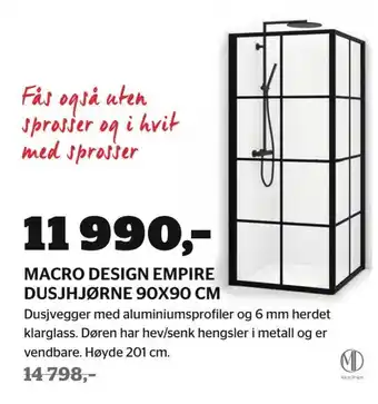Comfort Macro design empire dusjhjørne 90x90 cm tilbud