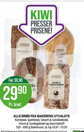 Kiwi Bakerens utvalgte brød tilbud