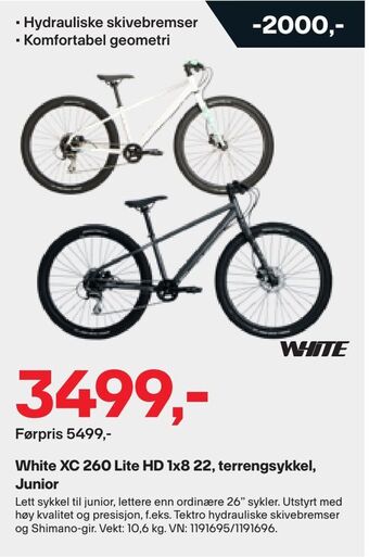 XXL Sport White xc 260 lite hd 1x8 22, terrengsykkel, junior tilbud