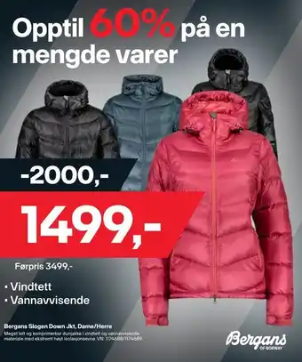XXL Sport Bergans slogen down jkt, dame/herre tilbud