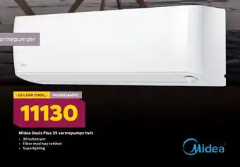 Megaflis Midea oasis plus 35 varmepumpe hvit tilbud