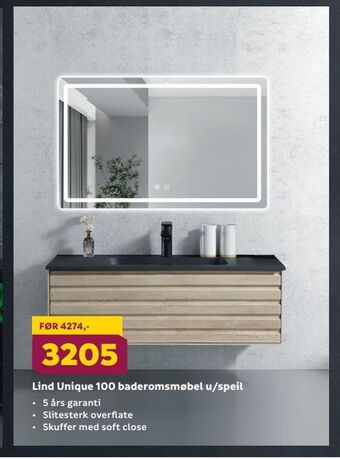 Megaflis Lind unique 100 baderomsmøbel u/speil tilbud