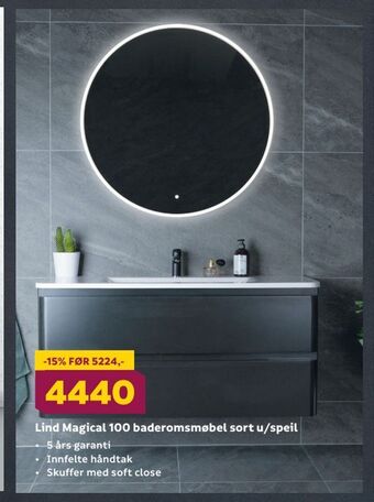 Megaflis Lind magical 100 baderomsmøbel sort u/speil tilbud
