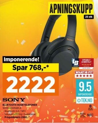 POWER Sony Bluetooth Hodetelefoner tilbud