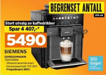 POWER Siemens espressomaskin tilbud