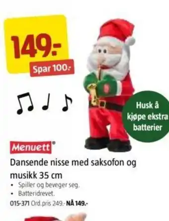 Jula Dansende Nisse Med Saksofon Og Musikk 35cm tilbud