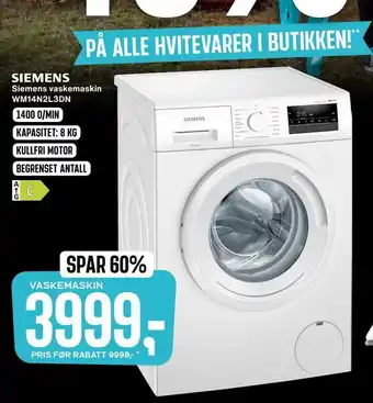 Skousen Siemens vaskemaskin wm14n2l3dn tilbud