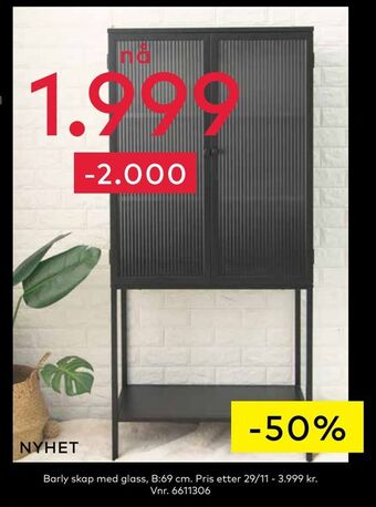 Skeidar Barly skap med glass tilbud