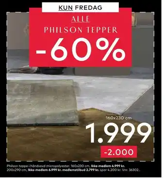 Skeidar Philson teppe i håndvevd micropolyester tilbud