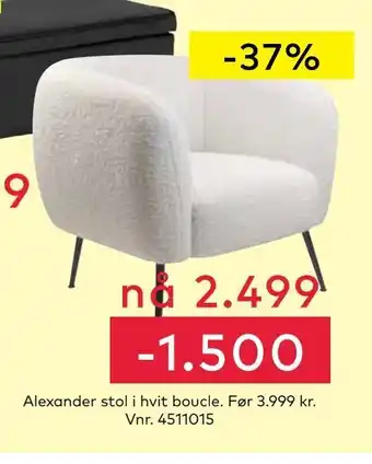 Skeidar Alexander stol i hvit boucle tilbud