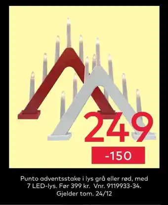 Skeidar Punto adventsstake i lys grå eller rød, med 7 led-lys tilbud