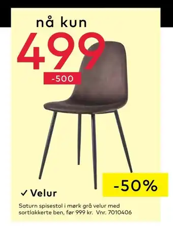 Skeidar Saturn spisestol i mørk grå velur med sortlakkerte ben tilbud