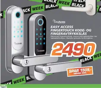 Coop Byggmix Easy access fingertouch kode- og fingeravtrykkslås tilbud