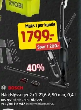 Håndstøvsuger 2-i-1 21,6 V, 50 min, 0,4 L