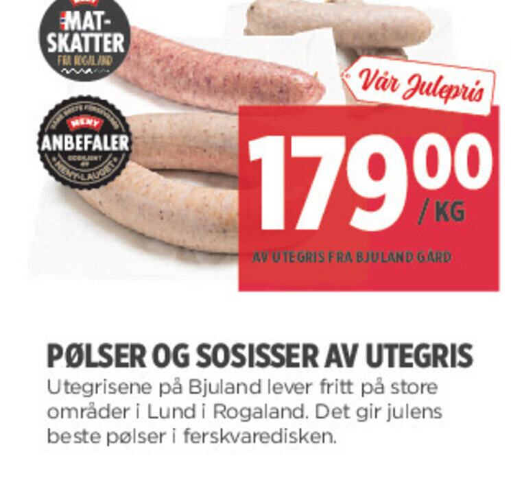 Meny Pølser Og Sosisser Av Utegris tilbud