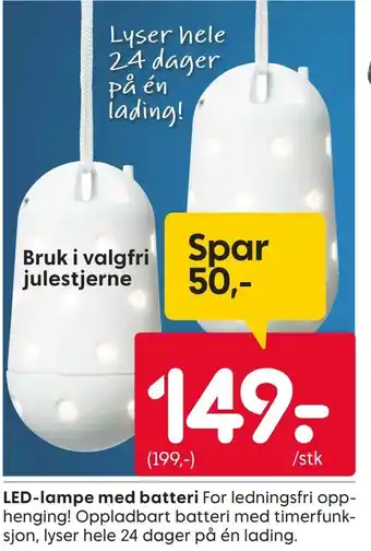 Rusta Led-lampe med batteri tilbud