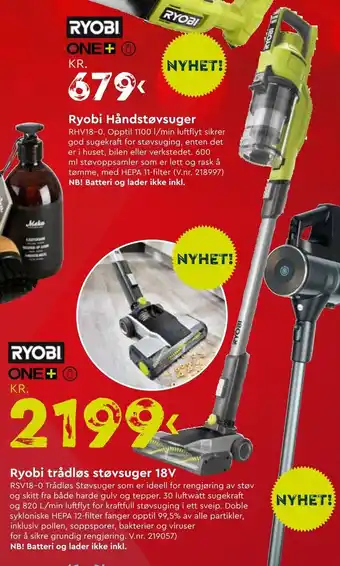 Mekk Ryobi Trådløs Støvsuger 18V tilbud