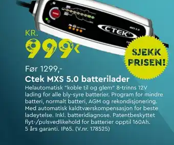 Mekk Ctek MXS 5.0 Batterilader tilbud