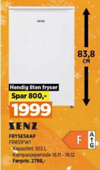 POWER Senz fryseskap tilbud