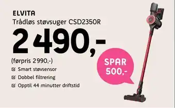 ELON Elvita trådløs støvsuger csd2350r tilbud