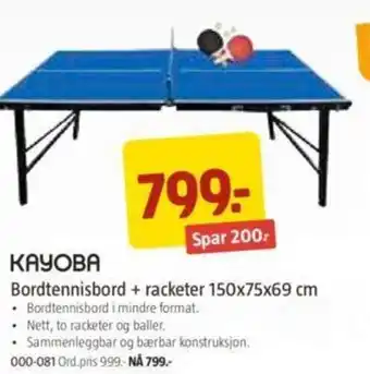 Jula Bordtennisbord + Racketer 150x75x69cm tilbud