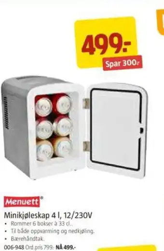 Jula Minikjøleskap 4l, 12/230V tilbud