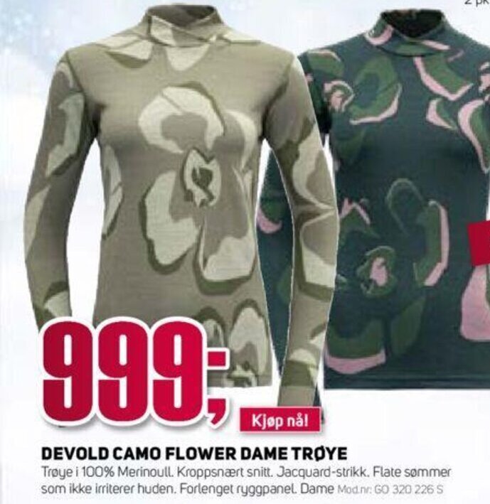 Sport 1 Devold Camo Flower Dame Trøye tilbud
