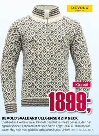 Sport 1 Devold Svalbard Ullgenser Zip Neck tilbud