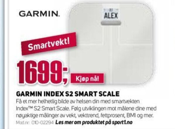 Sport 1 Garmin Index S2 Smart Scale tilbud
