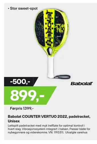 XXL Sport Babolat Counter Vertuo 2022 ,padelracket, Unisex tilbud
