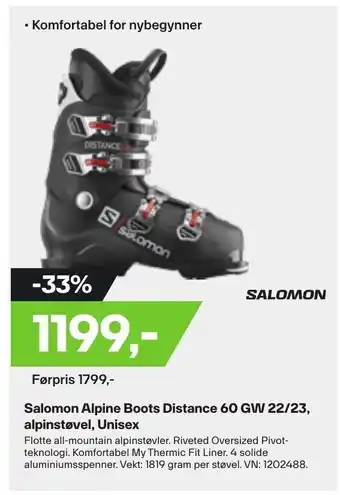 XXL Sport Salomon Alpine Boots Distance 60 GW 22/23, Alpinestøvel, Unisex tilbud