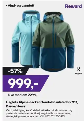 XXL Sport Haglöfs Alpine Jacket Gondol Insulated 22/23, Dame/Herre tilbud