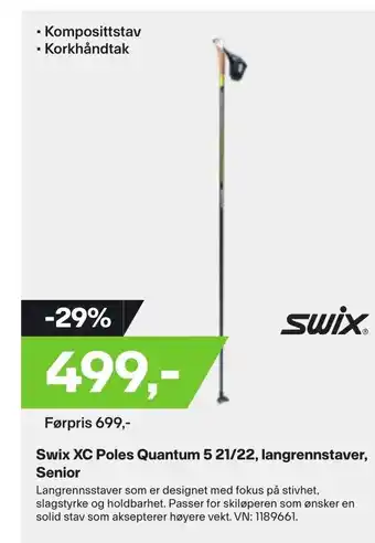 XXL Sport Swix XC Poles Quantum 5 21/22, Langrennstaver, Senior tilbud