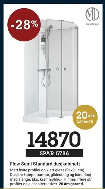 Baderingen Flow semi standard dusjkabinett tilbud
