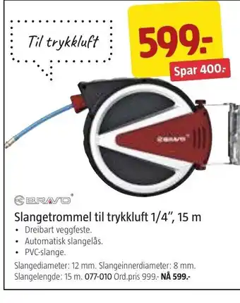Jula Slangetrommel Til Trykkluft 1/4", 15m tilbud