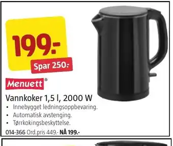 Jula Vannkoker 1.5L, 2000W tilbud