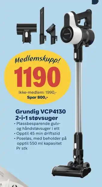 Coop Extra Grundig vcp4130 2-i-1 støvsuger tilbud