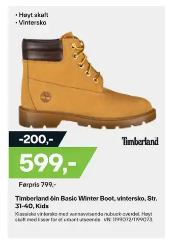 XXL Sport Timberland 6in basic winter boot, vintersko, str. 31-40, kids tilbud