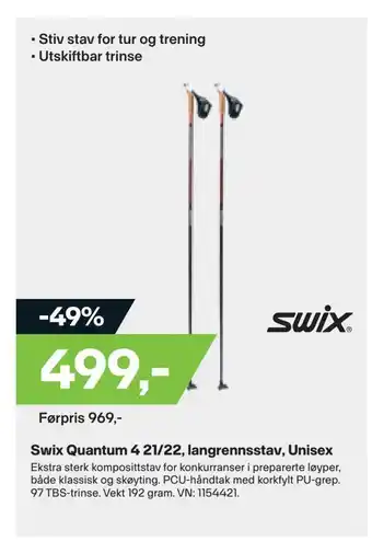 XXL Sport Swix quantum 4 21/22, langrennsstav, unisex tilbud