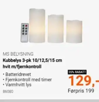 Kubbelys 3-pk 10/12.5/15 cm Hvit m/Fjernkontroll
