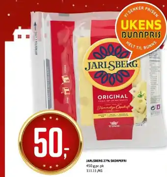 Bunnpris Jarlsberg 27% Skorpefri tilbud
